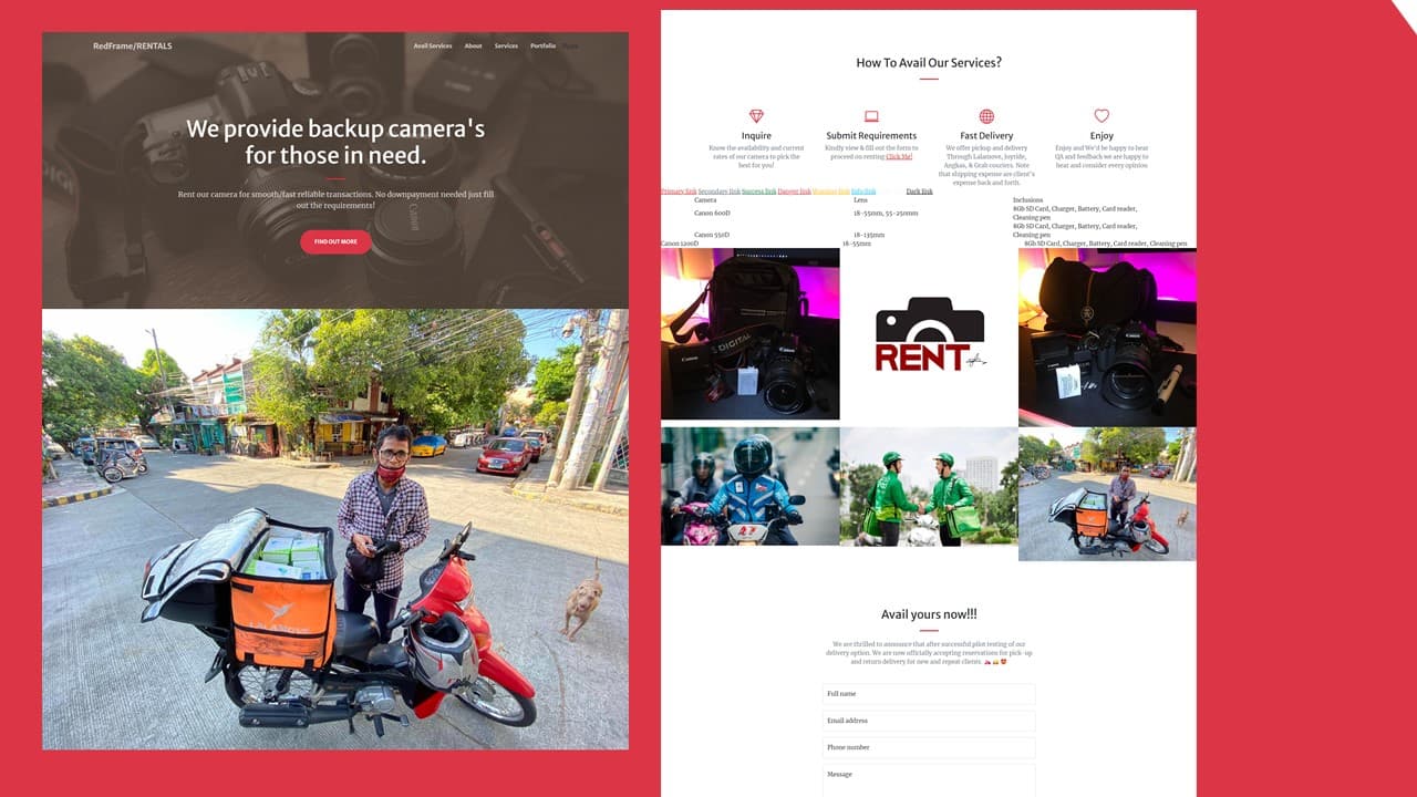 Redframe Camera Rentals Website